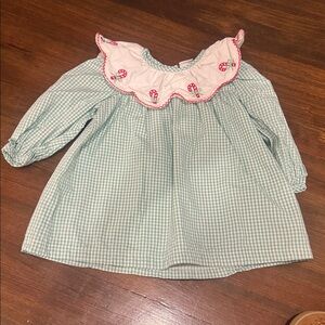 Holiday baby girl dress with embroidered candy cane collar